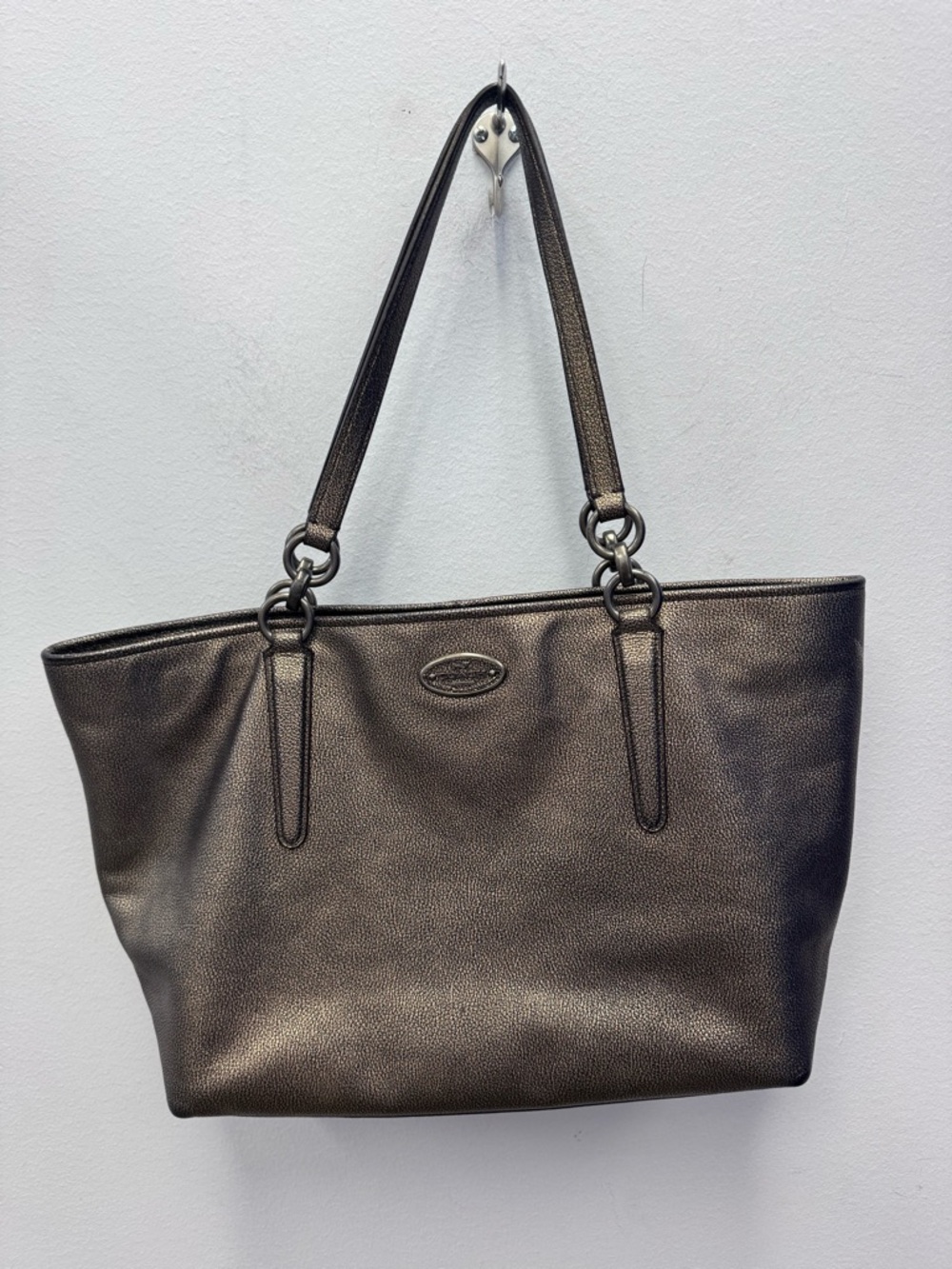 Coach Metallic Pewter Tote Bag with Double Handles